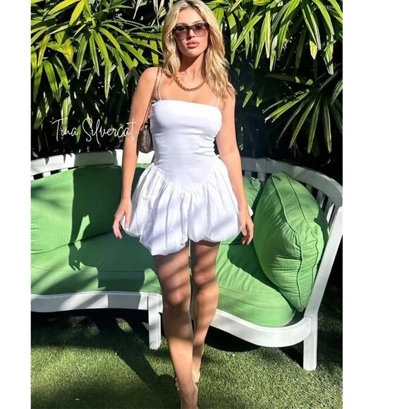 BLOGGER'S FAVE! Zara Mini Dress With Puff Skirt White NWT - Picture 7 of 16